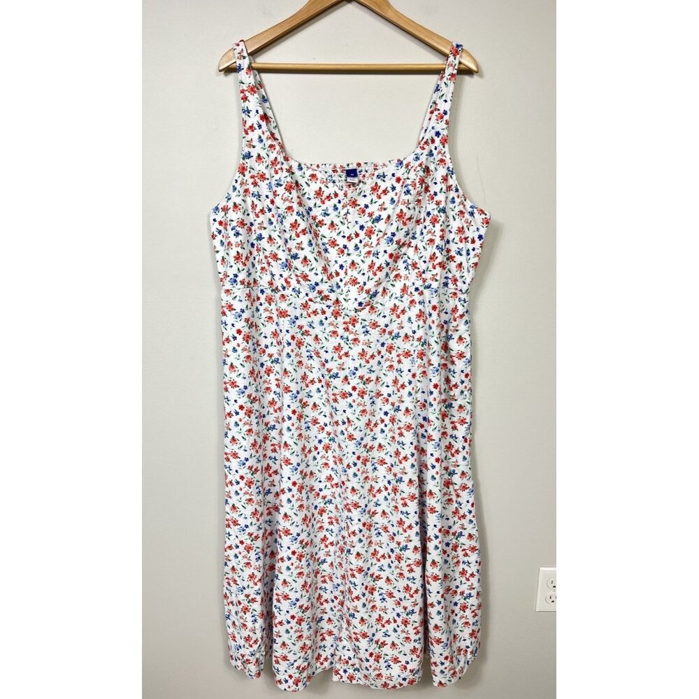 Old Navy Dress Women 3X White Blue Red Linen Floral Sleeveless Sundress Tropical